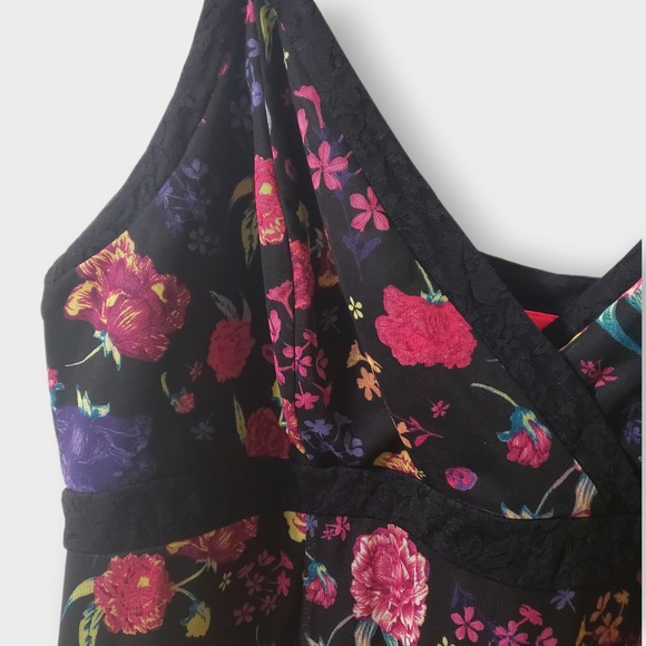 Torid Betsey Johnson Midi Mesh Overlay Lace Inset Dress Black Multi Plus Size 4 - Picture 3 of 14